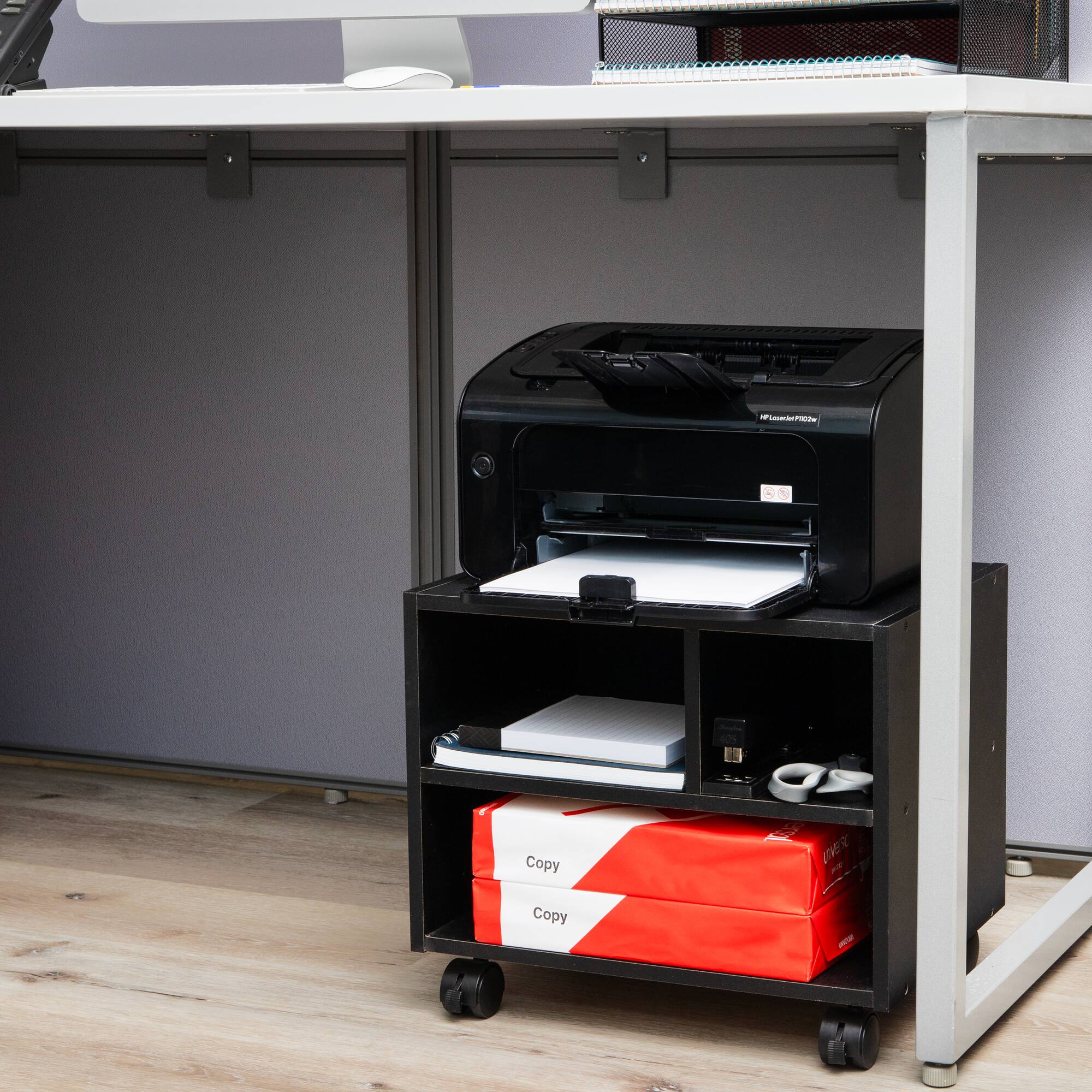Mind Reader 15.7" Black Printer Cart with Rolling Supply Organization Shelves